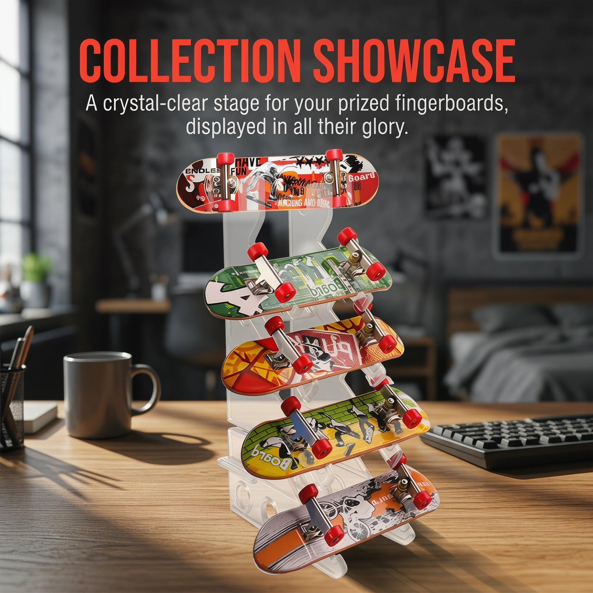 TDHRDHVC Fingerboard Display Rack for Mini Longboard Fingerboard,Robust and Easy to Install (5 Dedicated Display Slots)