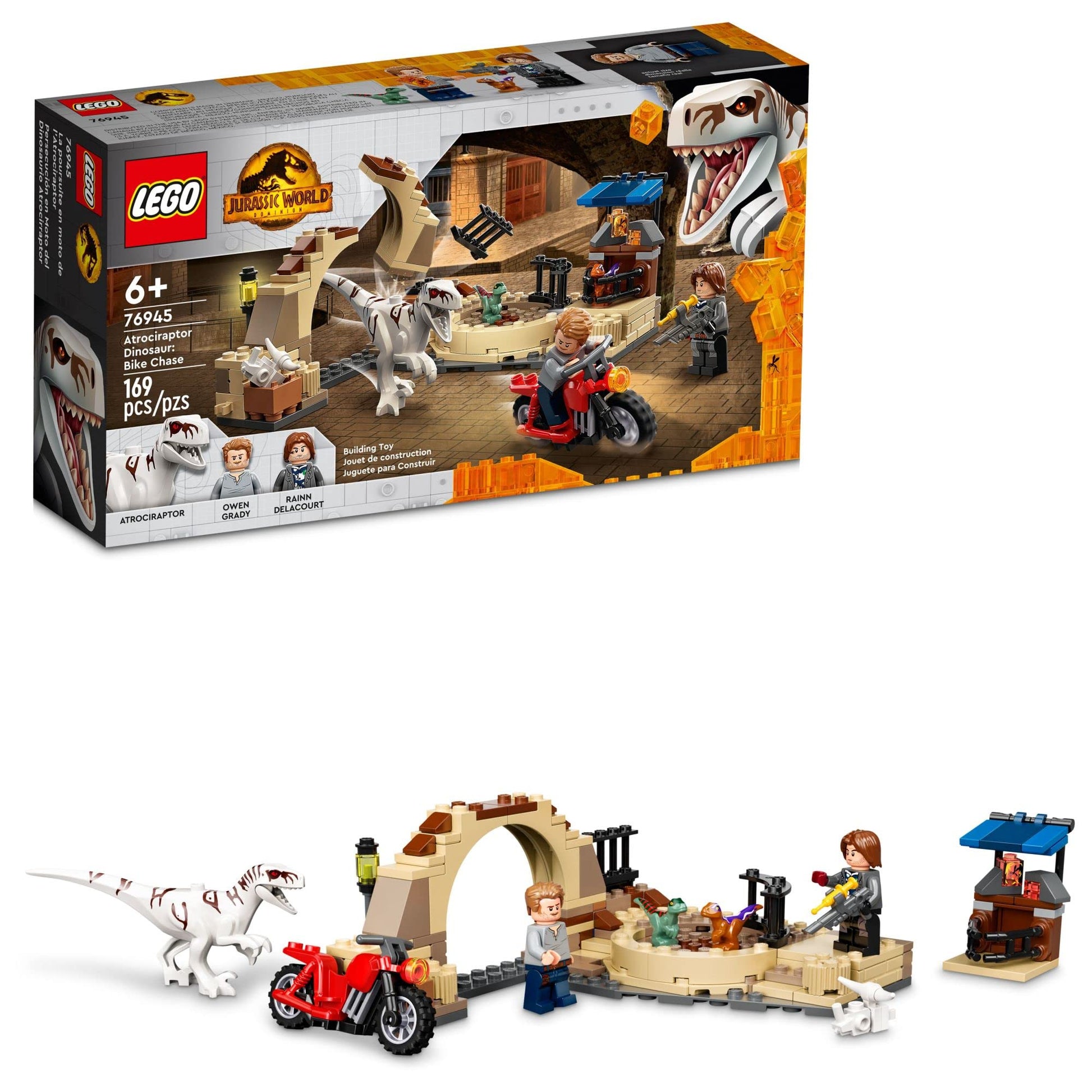 LEGO Jurassic World Atrociraptor Dinosaur: Bike Chase Set 76945, Dinosaur Toys for Boys, Girls, Kids Age 6 Plus, with 3 Dino Figures and Toy