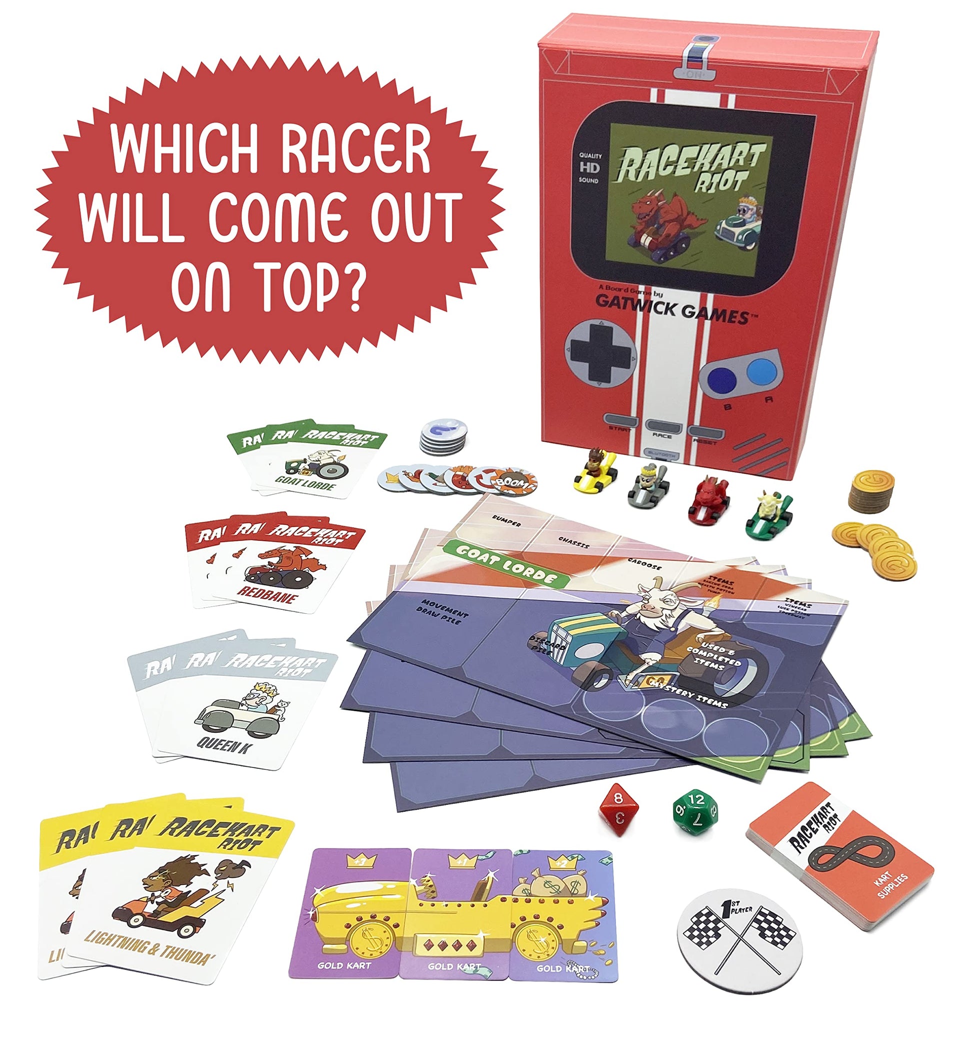 Racekart Riot - Your Favorite Racing Video Games Turned into Board Games, 2-4 Players (Gray)