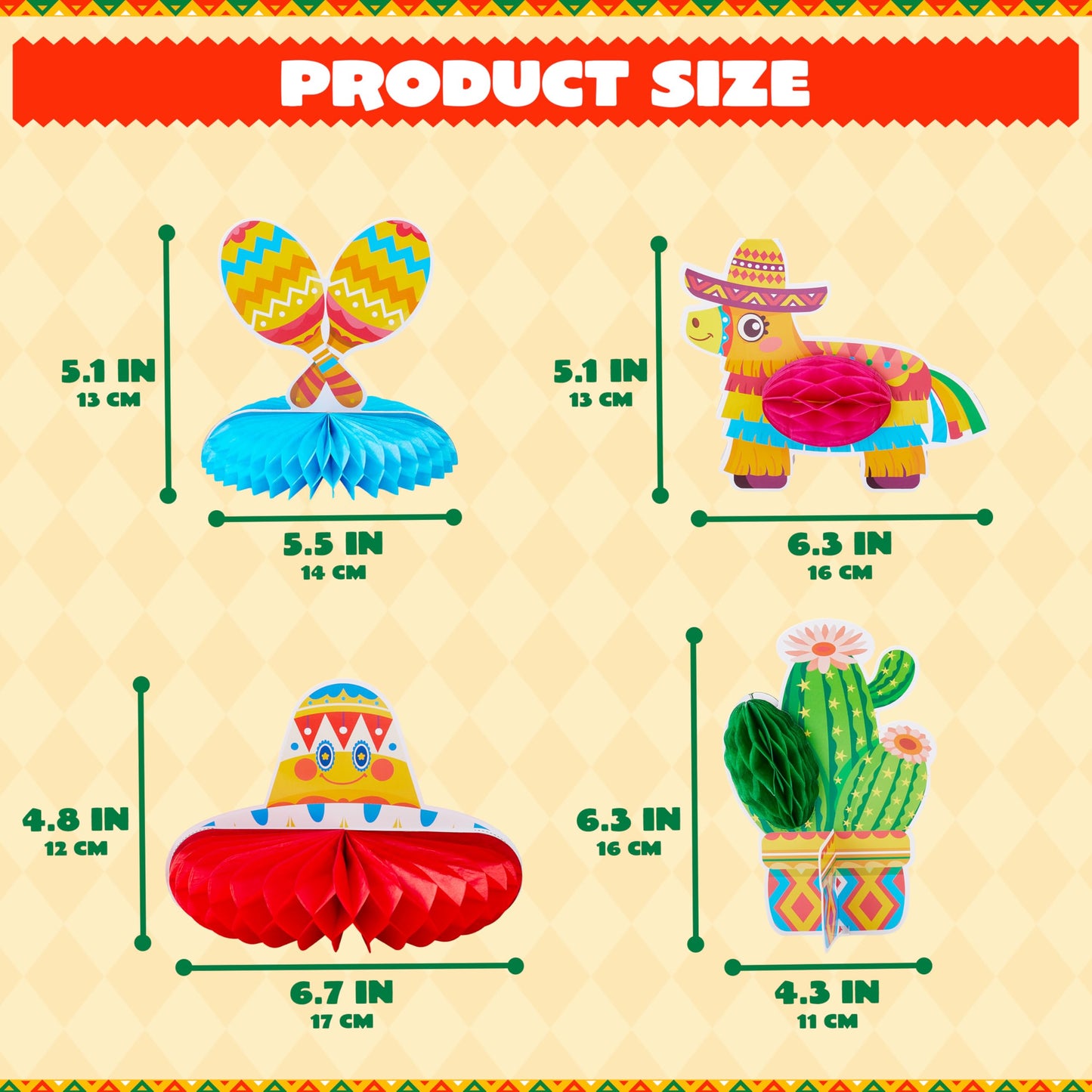 JOYIN 12 PCs Cinco De Mayo Fiesta Honeycomb Cactus Table Centerpiece, Party Decoration for Fun Fiesta Taco Party Supplies, Luau Event Photo Props