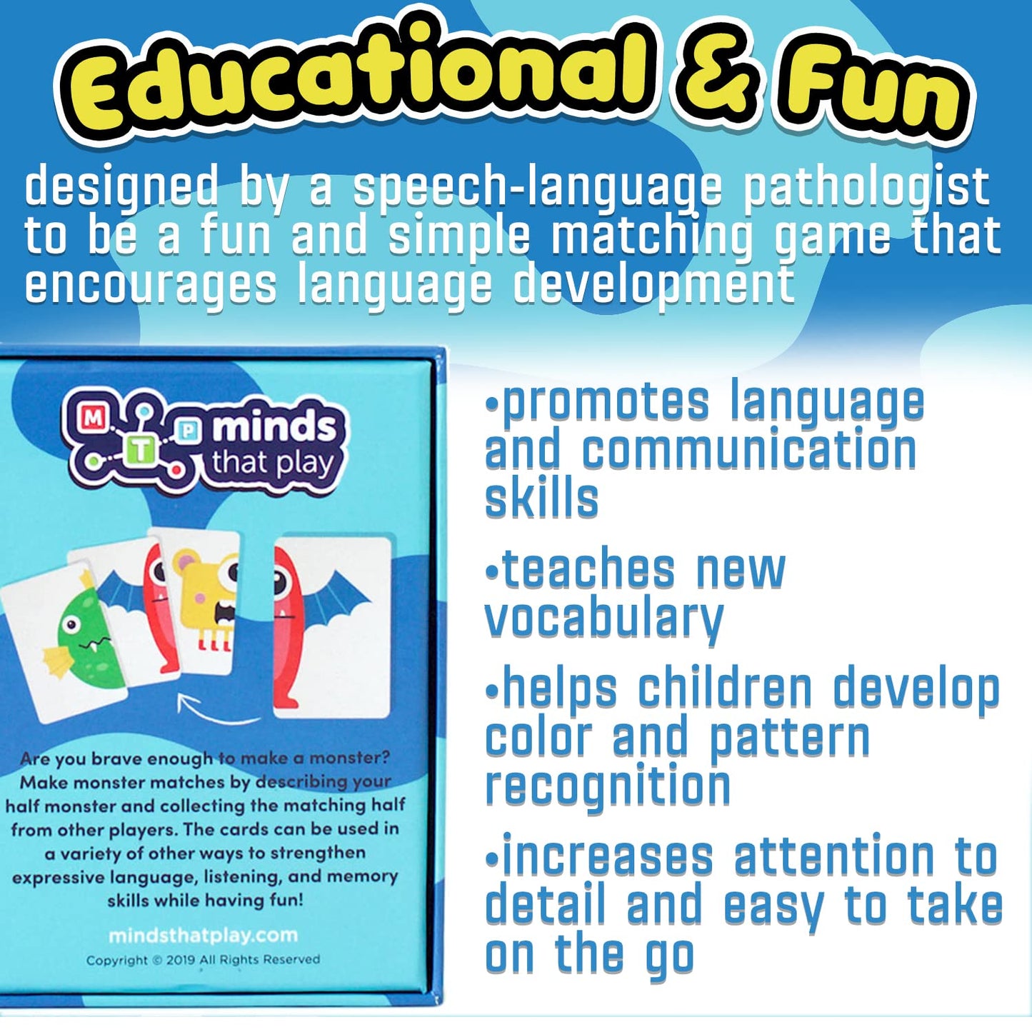 Half Match Minds That Play Monster Edition - Back to School Game for Fun Educational Matching - Memory Card Game for Kids Ages 4-5 - 6-7 - 8-9