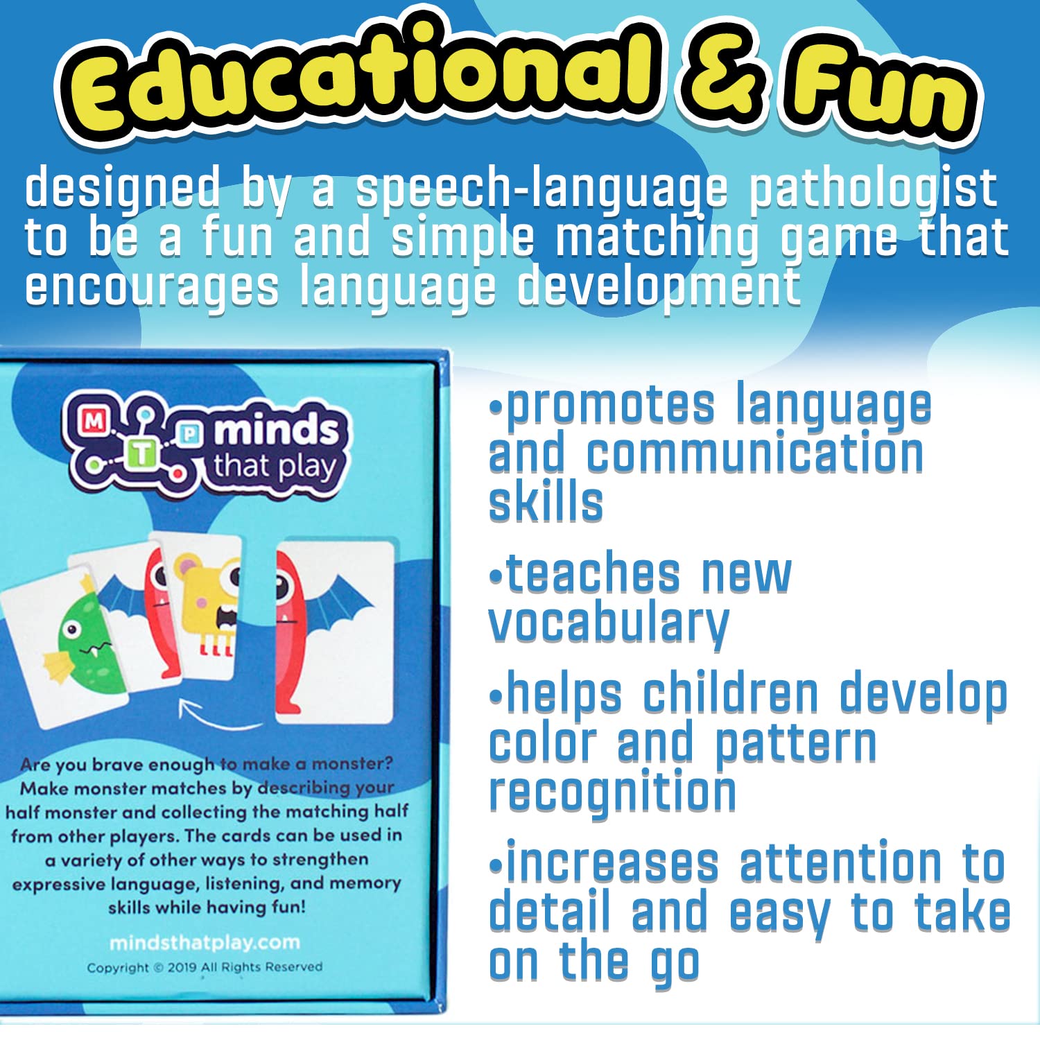 Half Match Minds That Play Monster Edition - Back to School Game for Fun Educational Matching - Memory Card Game for Kids Ages 4-5 - 6-7 - 8-9