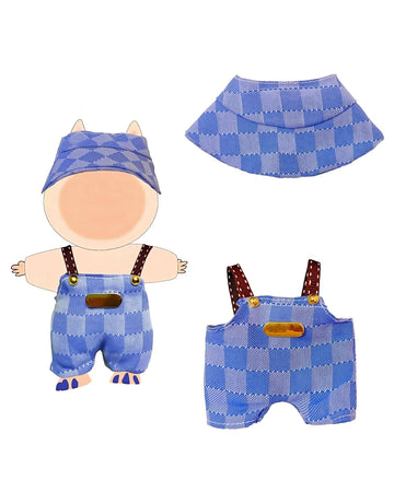 Clothes Set for 17cm Doll (NO Doll) Stylish Outfit Accessories Suit Hat & Overalls Set Blue Denim Suit
