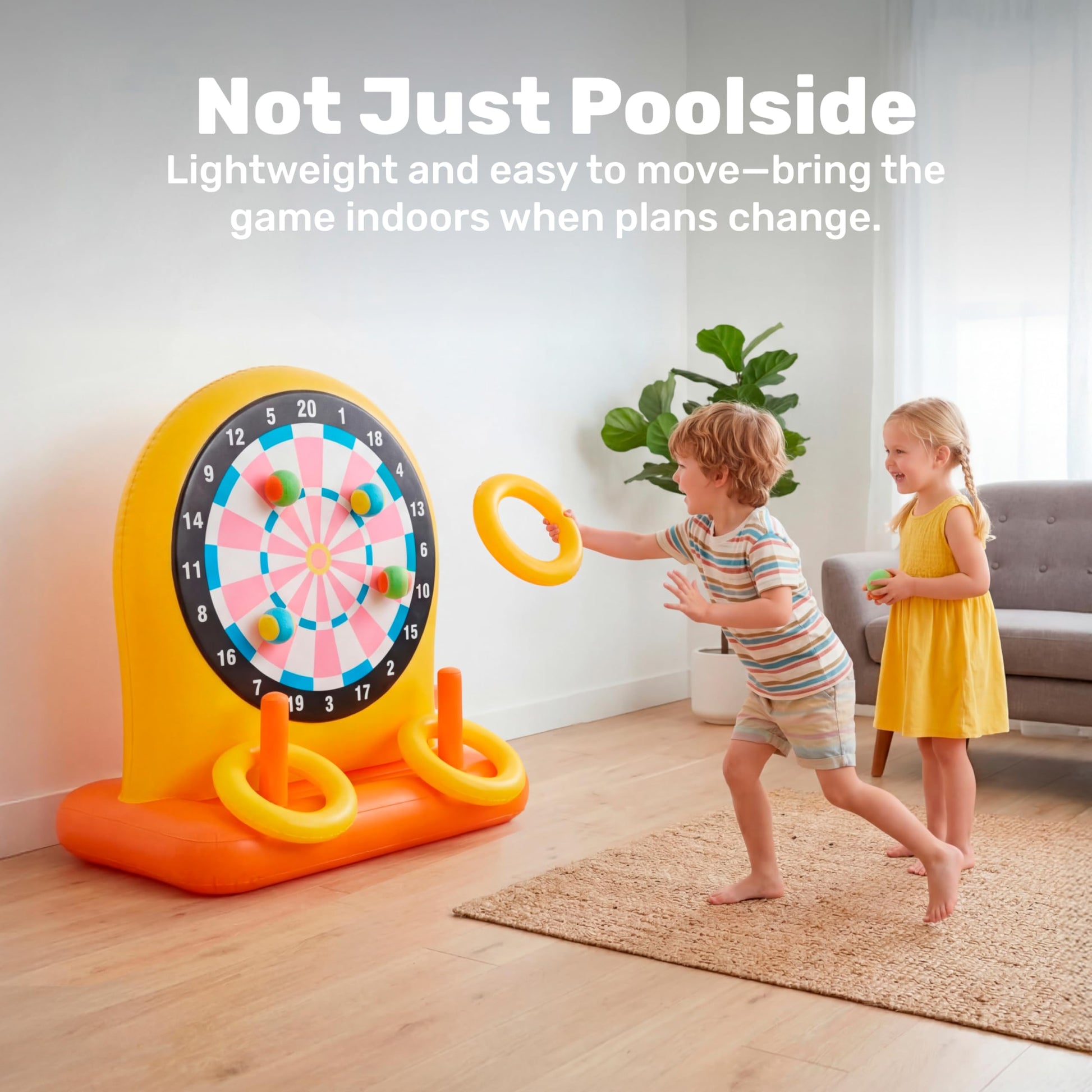 SLOOSH 2-in-1 Fun Pool Toys Set for Kids, Inflatable Dart Board & Ring Toss Game, Pool Floats Water Game Toys for Beach Yard Outdoor Ball Play, Party