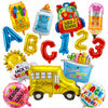 15 Pcs Back to School Balloons First Day of School Decorations Kit with School Bus Pencil Schoolbag & Crayon Box Foil Mylar Balloons for Classroom