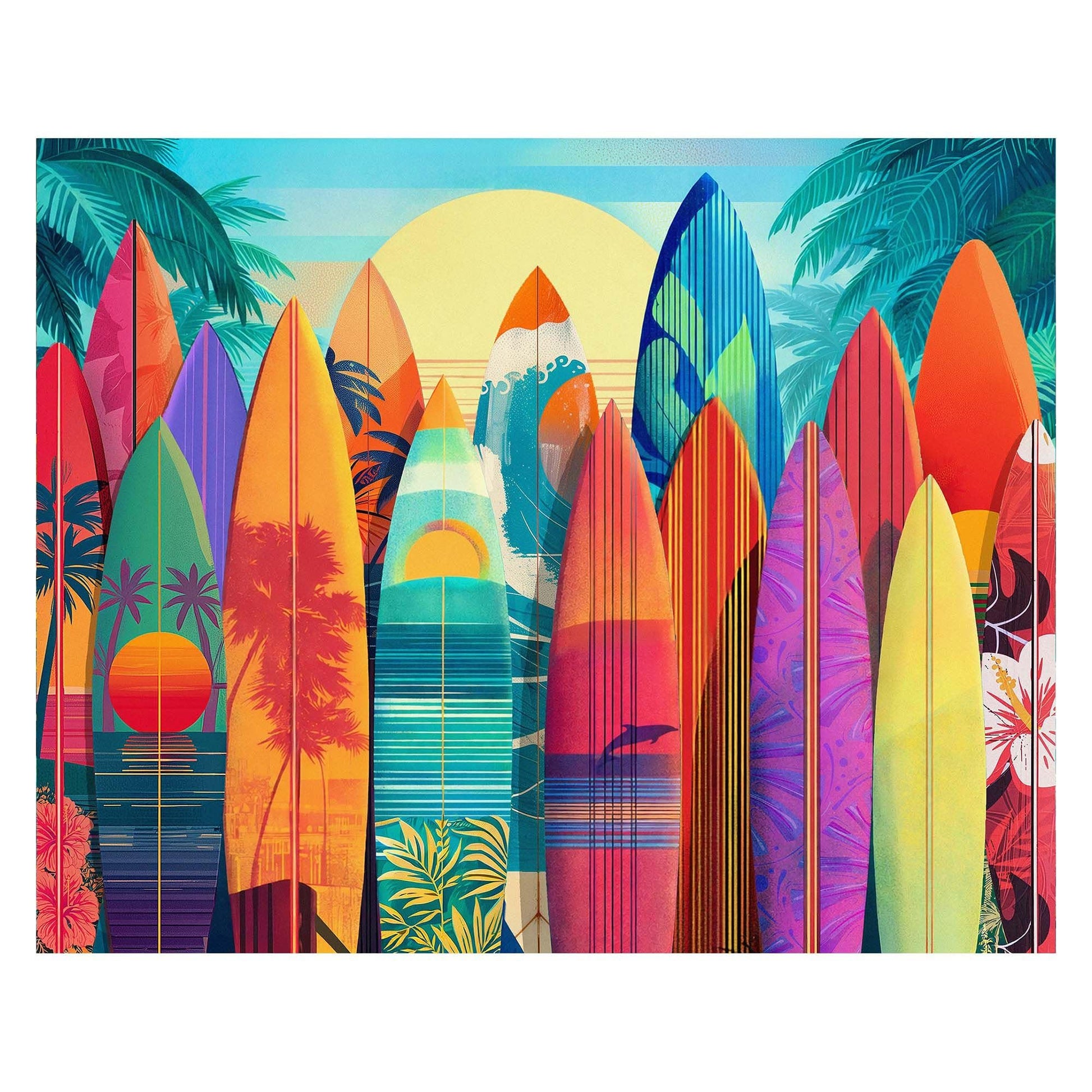 Springbok Sunset Surfboards 1000 Piece Jigsaw Puzzle for Adults - Colorful Tropical Surfboard Scene - Poster Included - Unique Cut Pieces - Made in