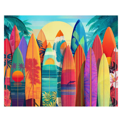 Springbok Sunset Surfboards 1000 Piece Jigsaw Puzzle for Adults - Colorful Tropical Surfboard Scene - Poster Included - Unique Cut Pieces - Made in