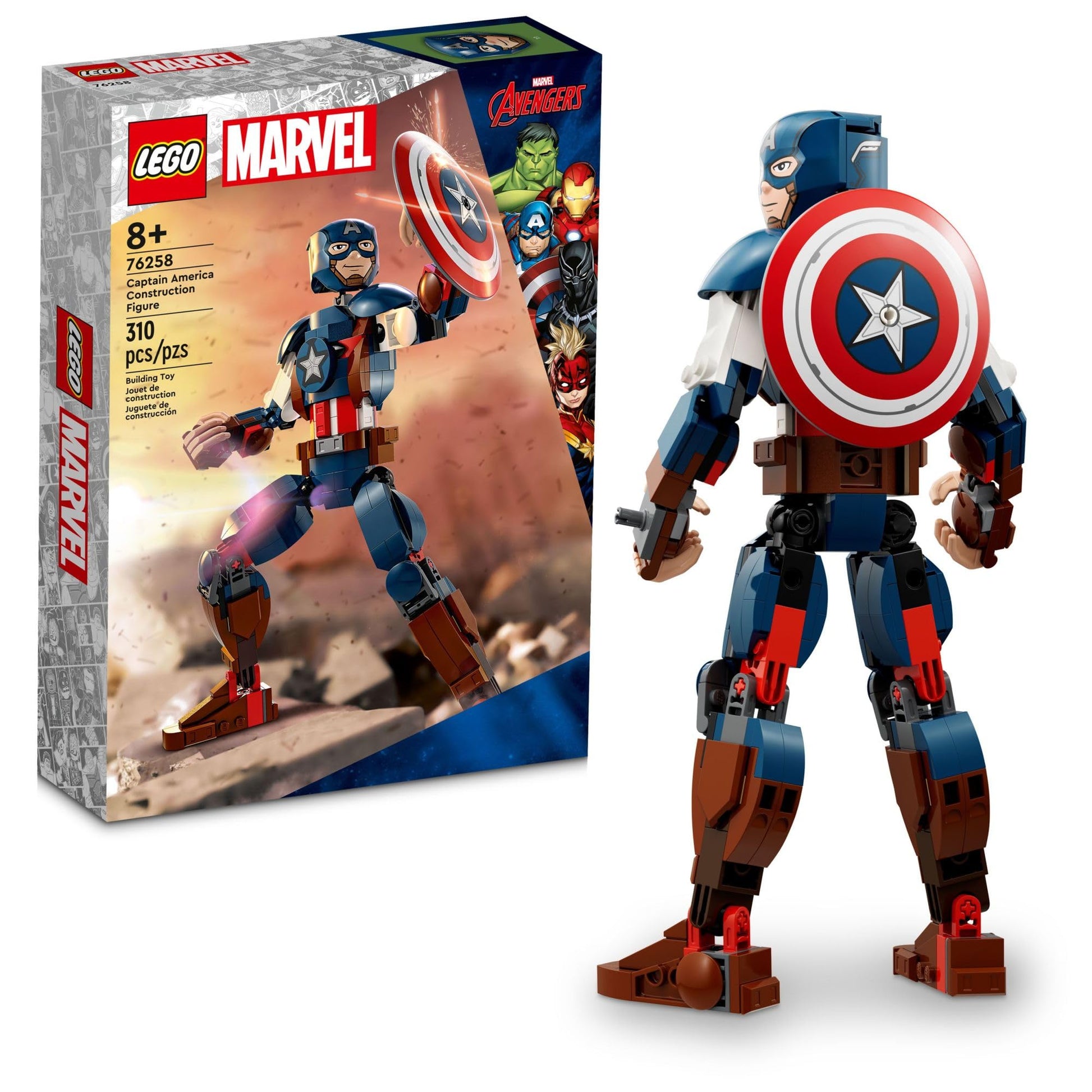 LEGO Marvel Captain America Construction Figure 76258 Buildable Marvel Action Figure, Posable Marvel Collectible with Attachable Shield for Play and