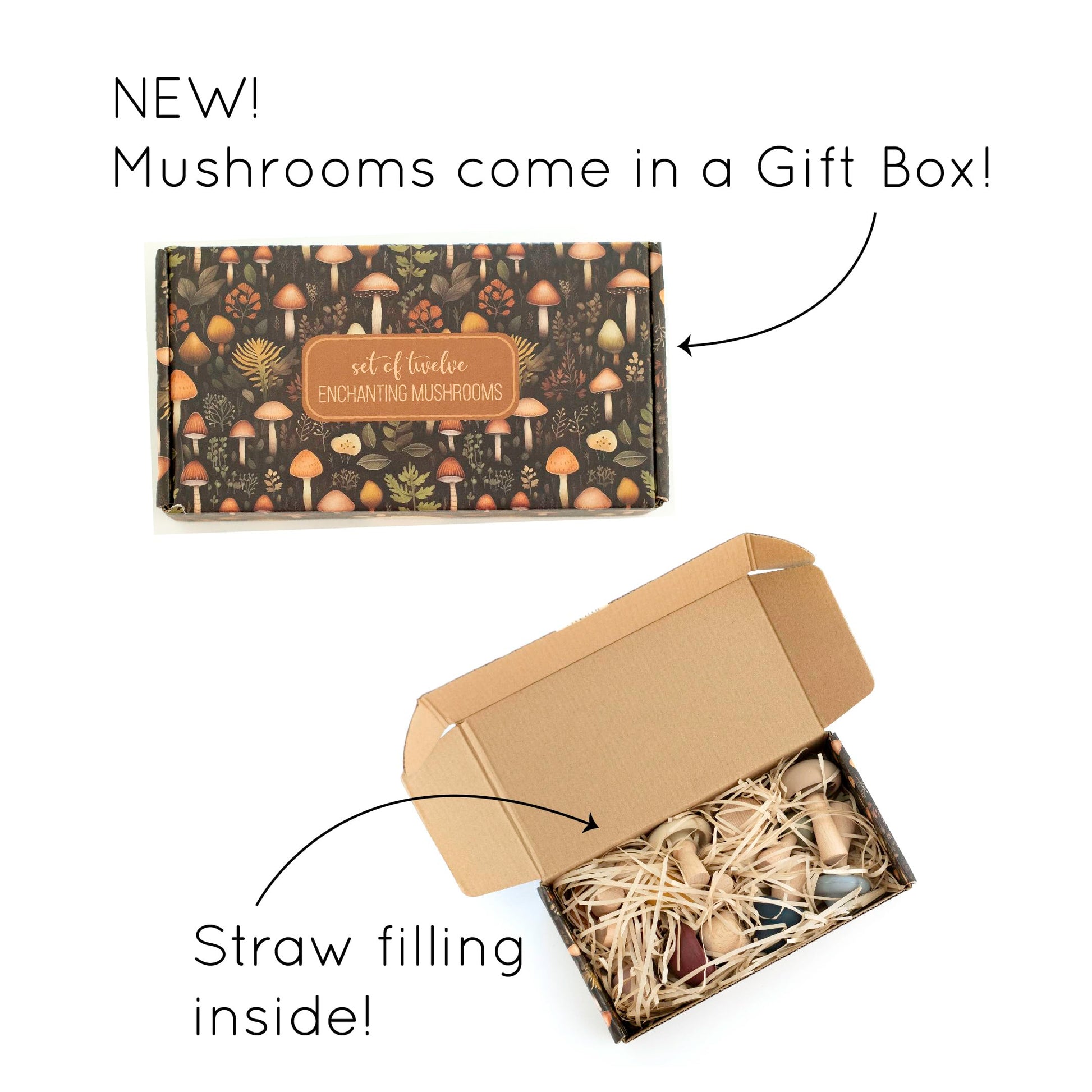 Mushroom Toys Wooden Woodland Kids Garden Fungi Mushroom Table Decor Set of 12