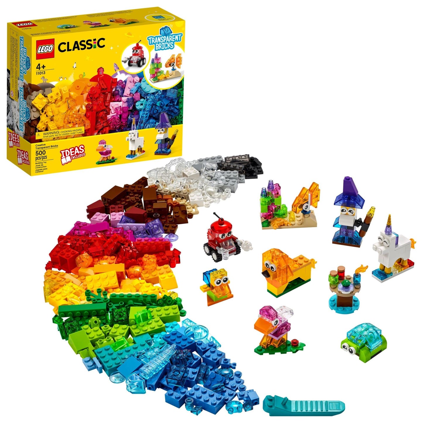 LEGO Classic Creative Transparent Bricks Building Set 11013 for Girls and Boys, STEM Toy and Preschool Hands-On Learning Toy, Includes Wizard