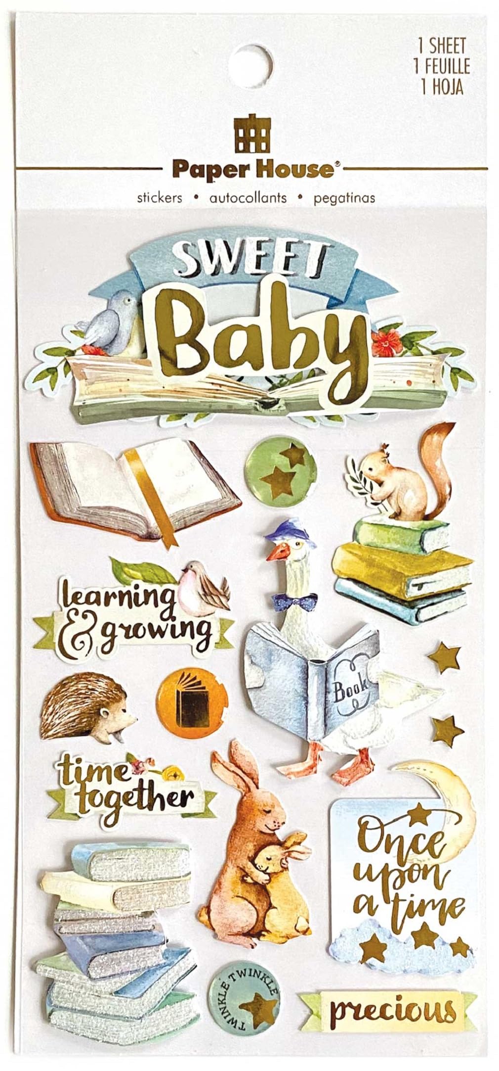 Paper House Productions Die-Cut Dimensional & Foil Accent Scrapbook Sticker Sheet - Sweet Baby, 3-Pack