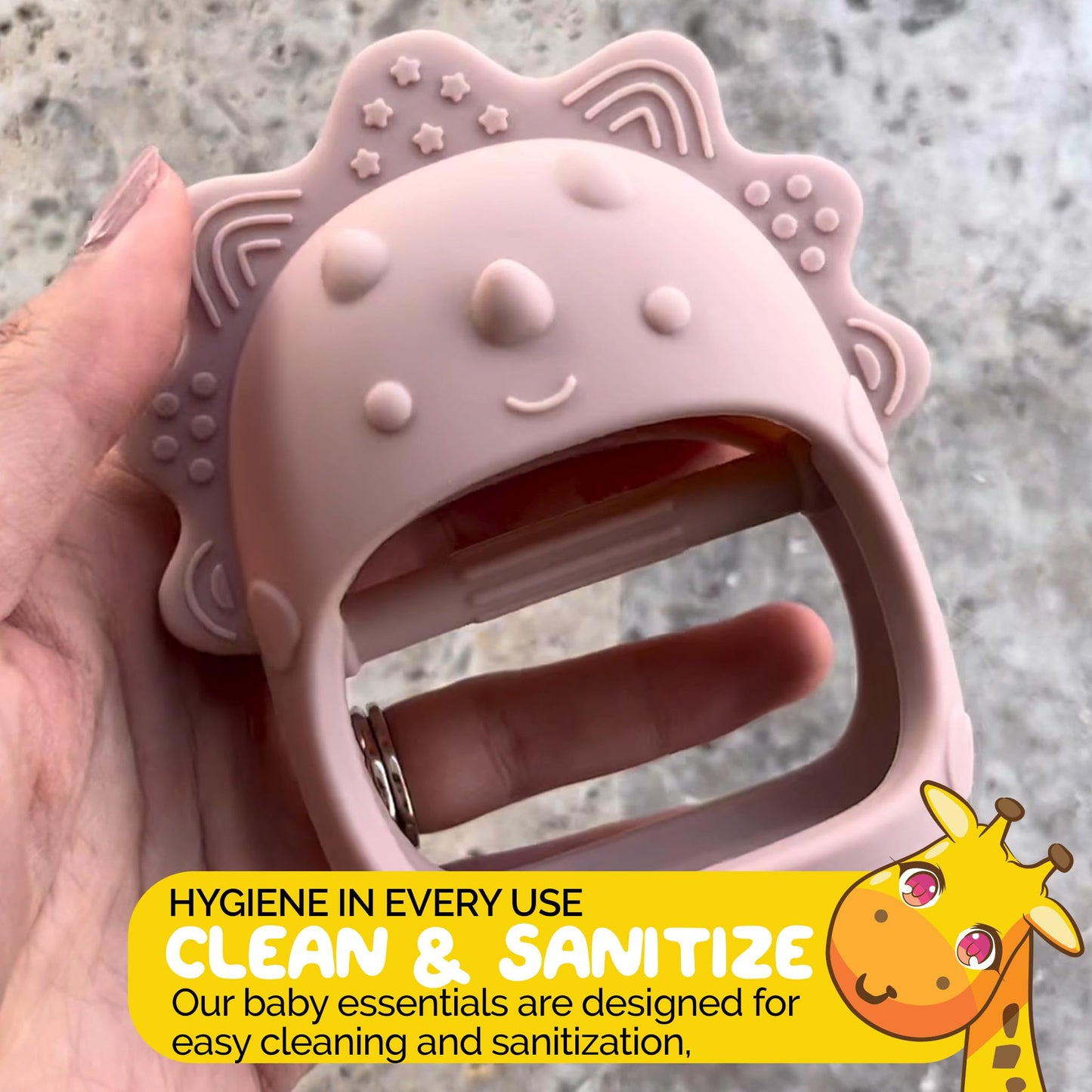 Baby Teether Pack of 2 Wearable teether Pink Pacifier Teether Toy - Little Chick Teether Mini Dino Teether - Rose Pink Teether and Turkish Pink by