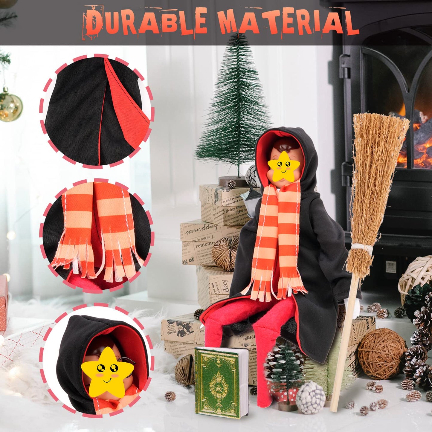 Doll Clothing Wizard Robe for Doll Christmas Elf Doll Costume Halloween Elf Clothing Dress up Accessories Includes Broom, Scarf, Mini Glasses, Mini