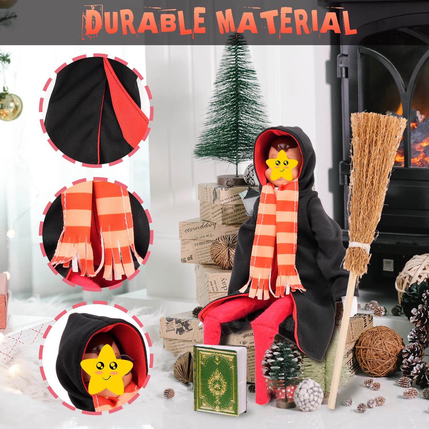 Doll Clothing Wizard Robe for Doll Christmas Elf Doll Costume Halloween Elf Clothing Dress up Accessories Includes Broom, Scarf, Mini Glasses, Mini
