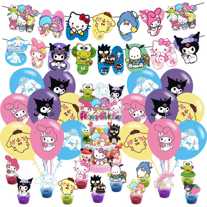 Kawaii and Friends Birthday Decorations,Kawaii and Friends Party Supplies Include Happy Birthday Banner, Cake Topper and Cupcake Toppers, Balloons