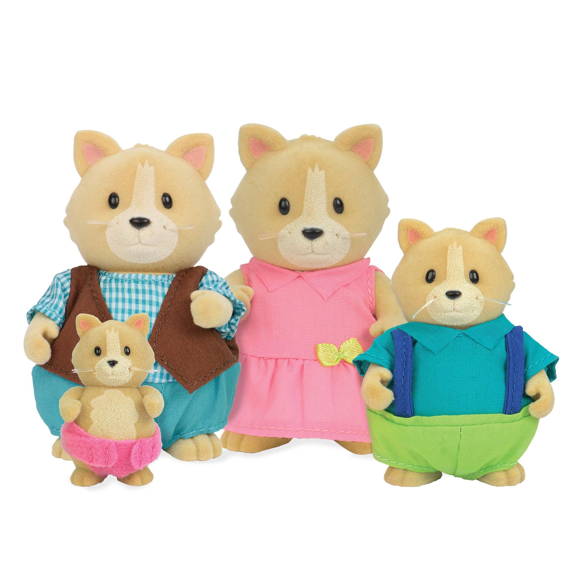 Li'l Woodzeez Cat Family Figure Set with Storybook, Whiskerelli, Playsets