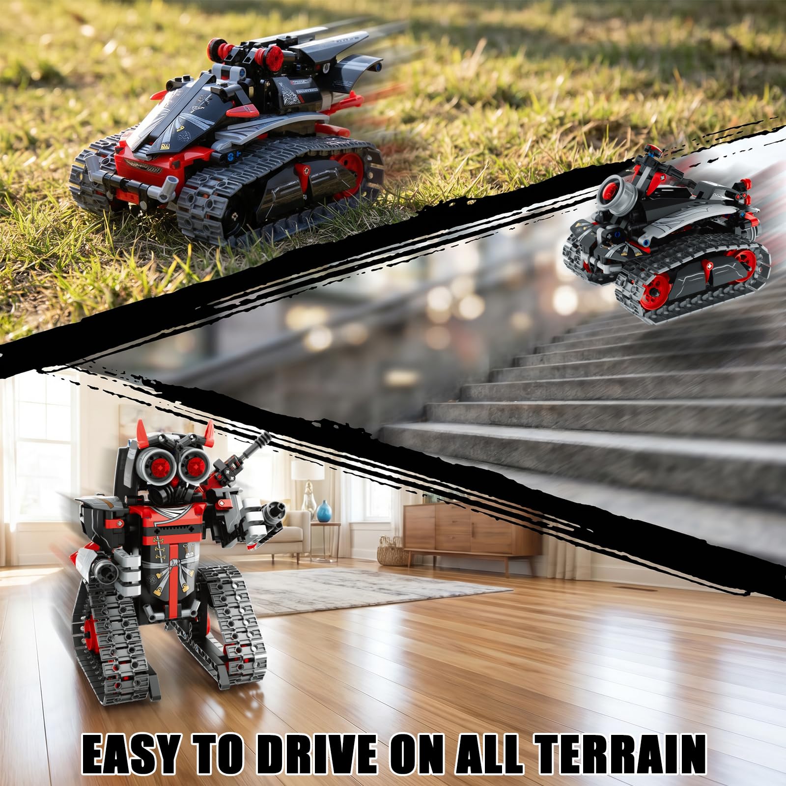 EXCOUP Remote Control Robot Building Kit for Boys 6-12, 3-in-1 STEM Remote & APP Controlled Coding Gear Robot/Tank/RC Car, 419 Pcs Science Learning