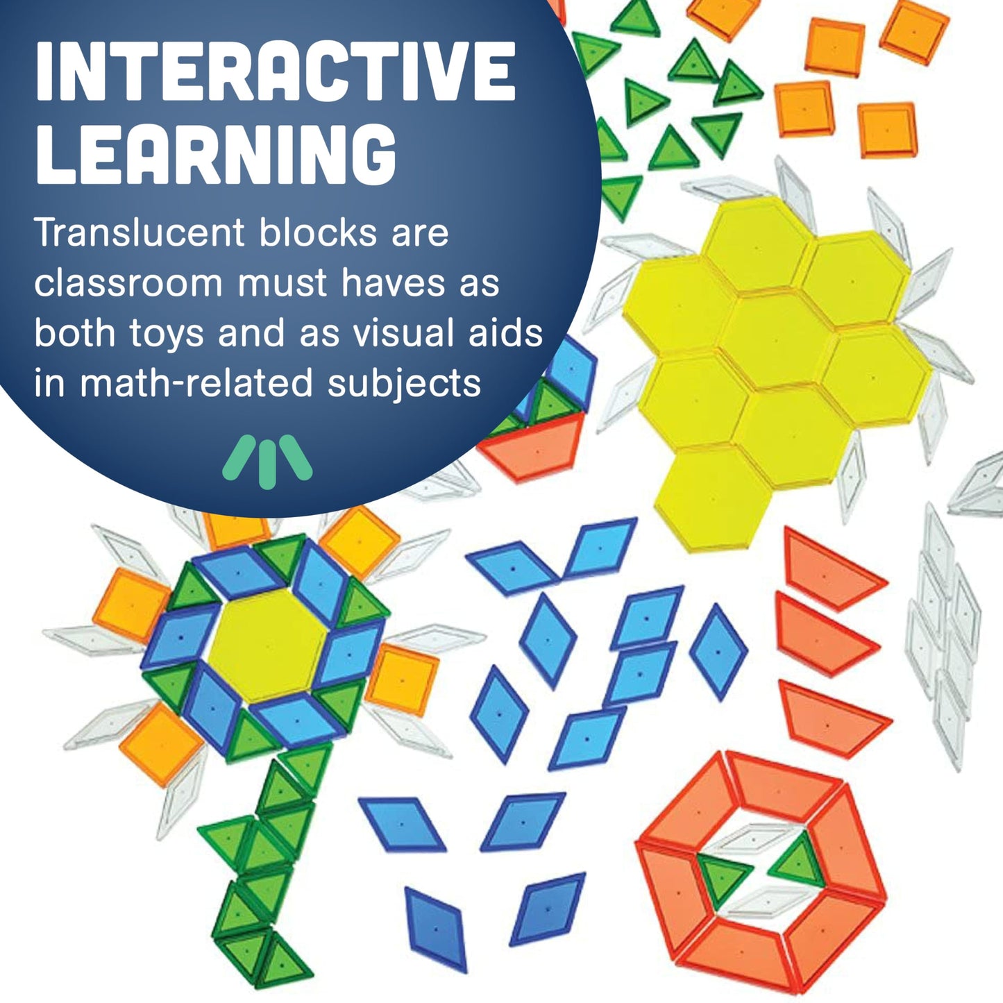 Constructive Playthings Translucent Pattern Blocks, Light Table Manipulatives, STEM Toys, Sensory Play, Create, Build and Design, Color Exploration