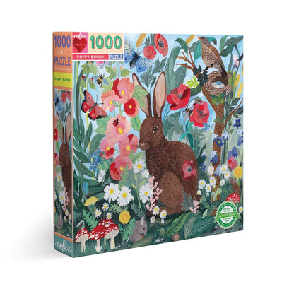 eeBoo 1000 Piece Puzzle - Poppy Bunny Jigsaw Puzzle for Adults, Square 23" x 23" Made with Recycled Board & Vegetable-Based Ink