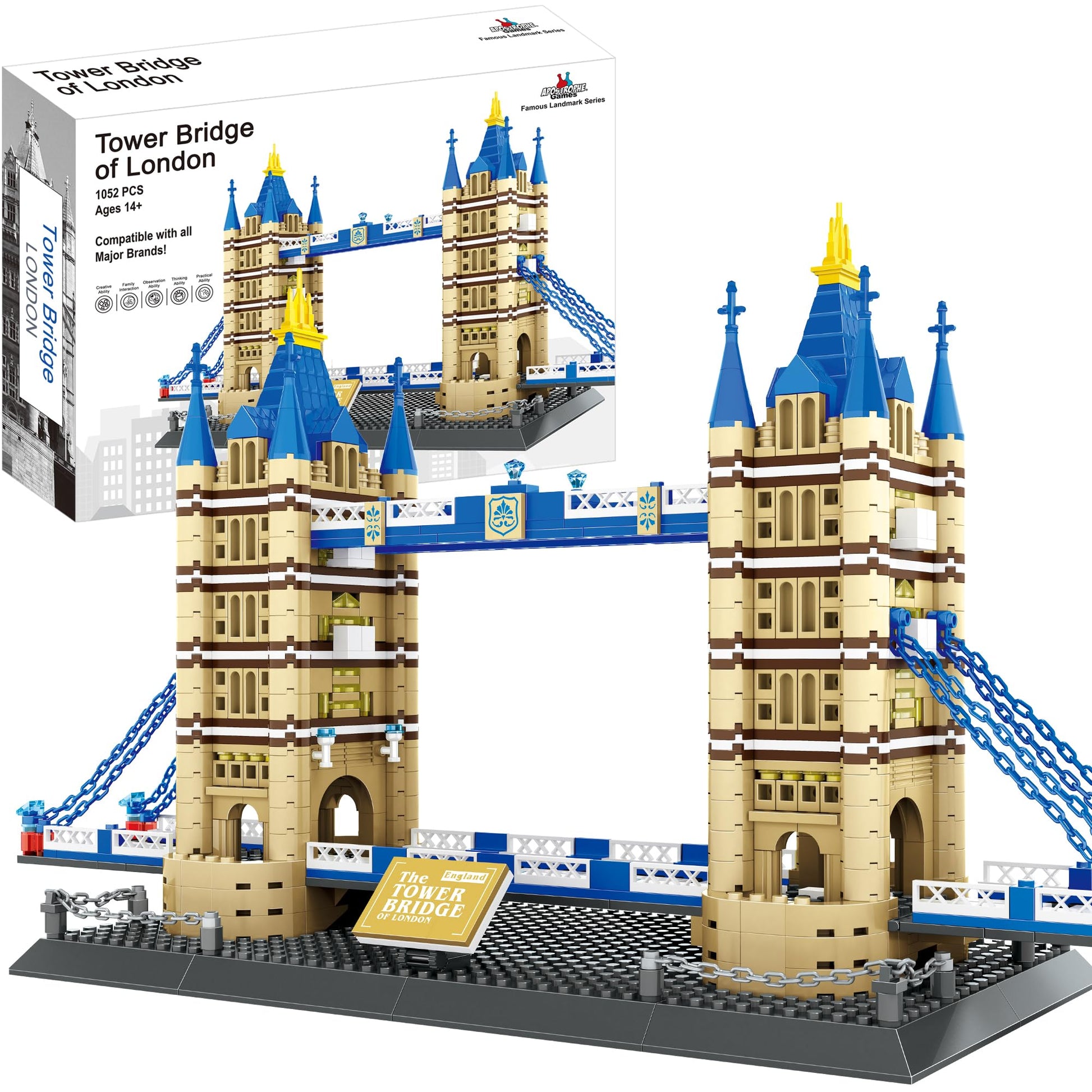Apostrophe Games Tower Bridge Building Block Set - 1,052 Pieces London Tower Bridge Model Building Blocks for Adults and Kids - Architecture Kit