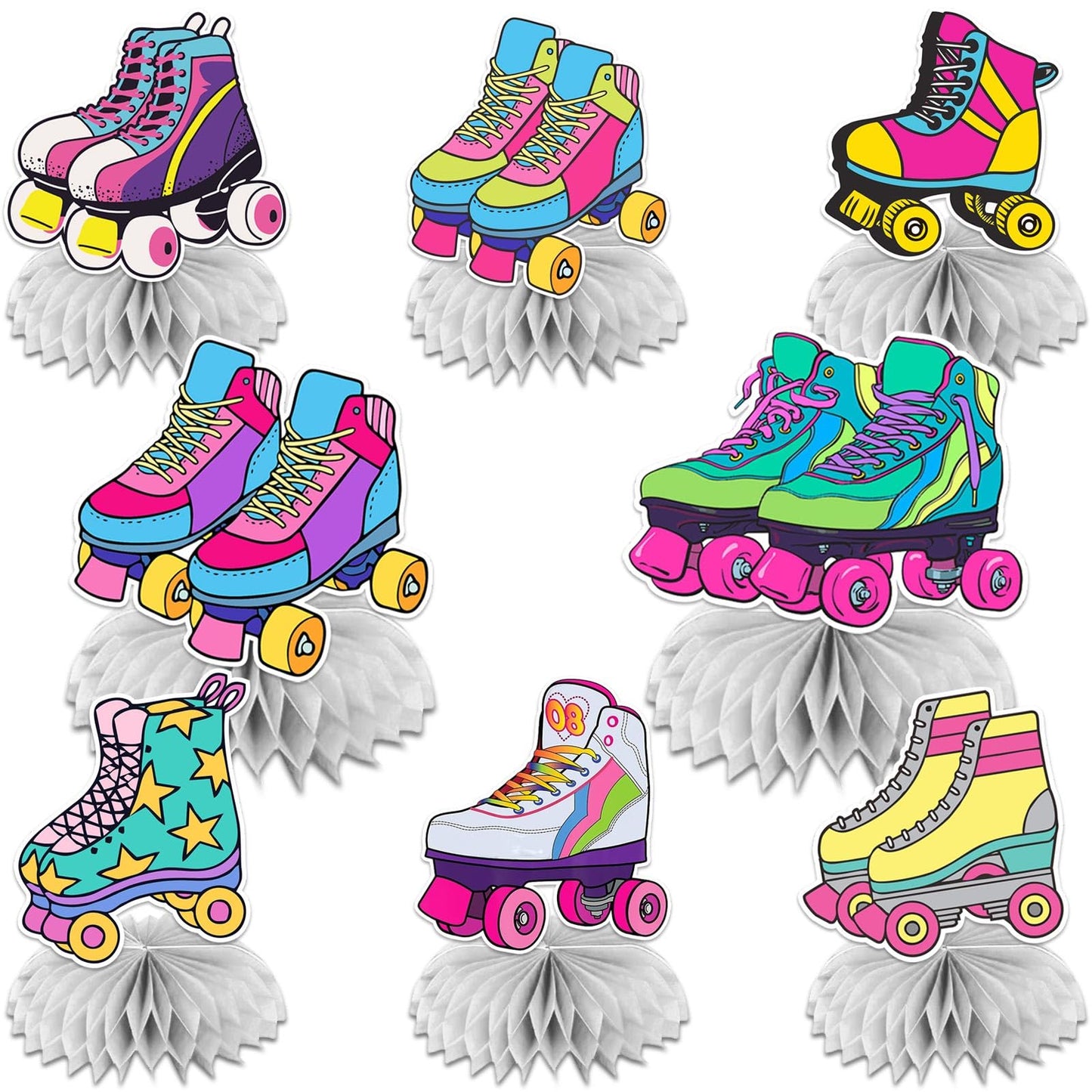 Roller Skates Honeycomb Centerpieces Retro Hip Hop Roller Skating Theme Decor for Girls Teens Baby Shower Neon Rainbow Glow Party Roller Skating Party