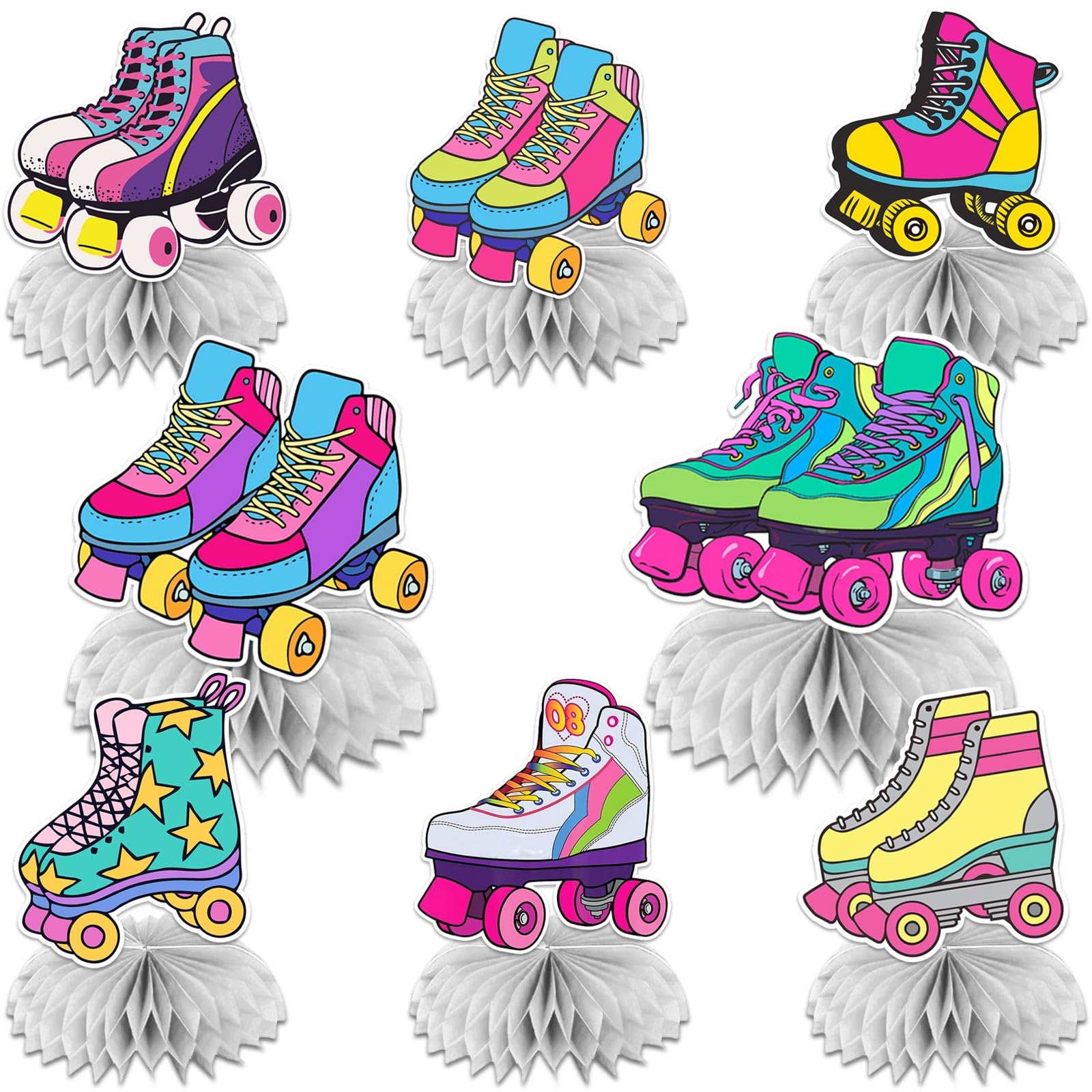 Roller Skates Honeycomb Centerpieces Retro Hip Hop Roller Skating Theme Decor for Girls Teens Baby Shower Neon Rainbow Glow Party Roller Skating Party