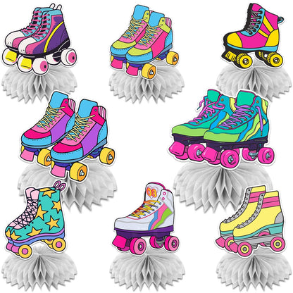 Roller Skates Honeycomb Centerpieces Retro Hip Hop Roller Skating Theme Decor for Girls Teens Baby Shower Neon Rainbow Glow Party Roller Skating Party