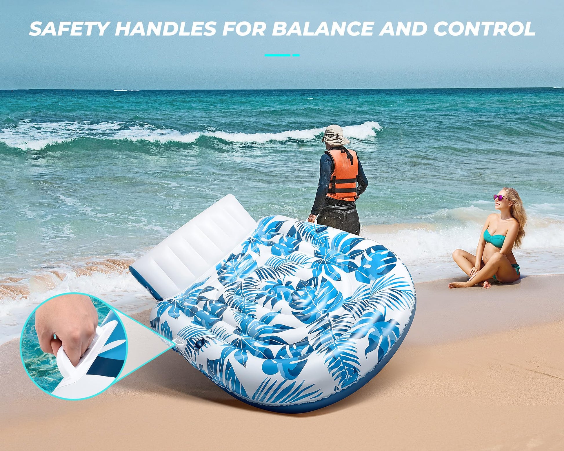 Pool Floats Adult 2 Person Inflatable Tanning Pool Lounger Extra Large River Rafts Heavy Duty Water Floaties Chair Lounge Recliner with Cupholder