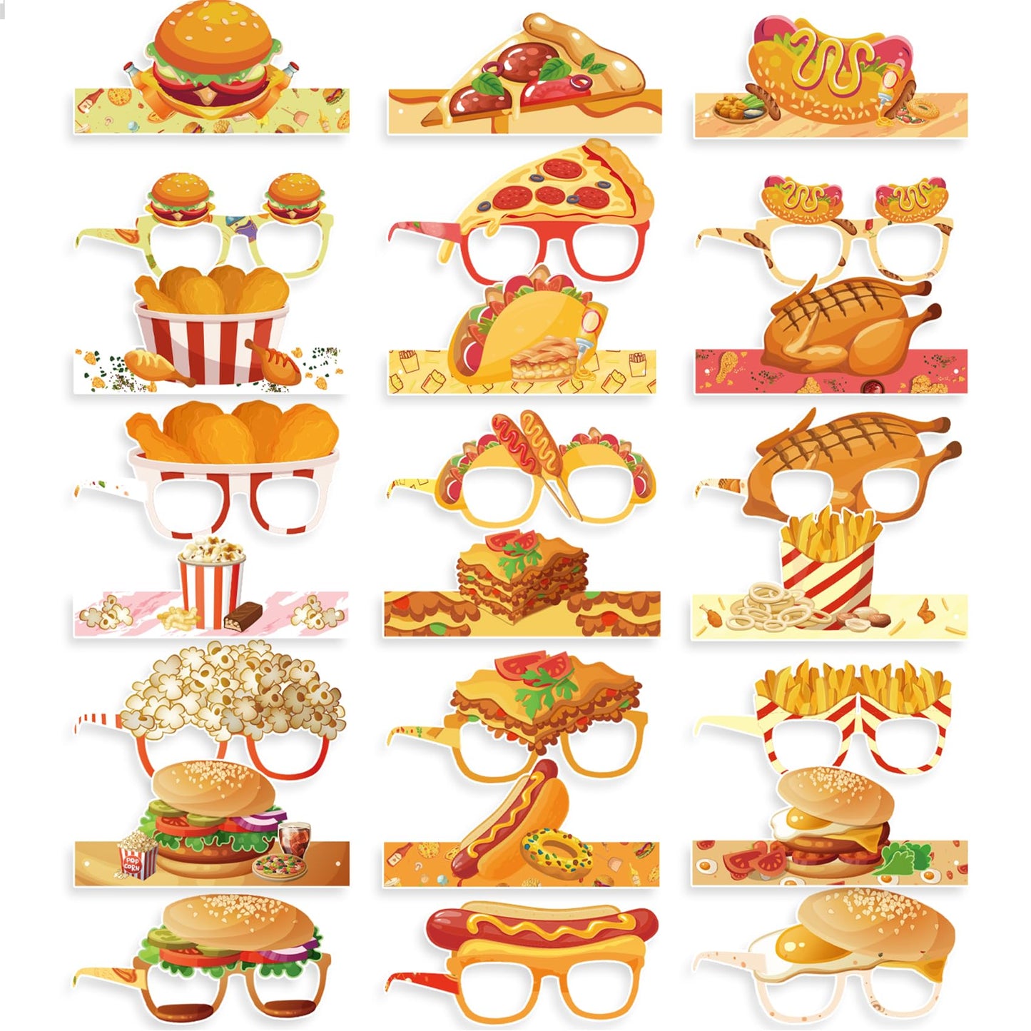 LFCFDX Fast Food Paper Hats, Glasses, and Ropes (48 Pcs) - Perfect for Fast Food Themed Parties, Birthday Parties, Classroom Activities, and More