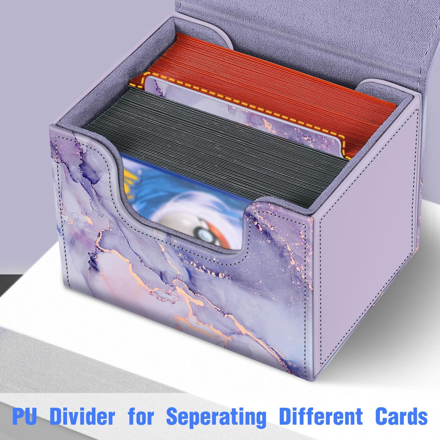 CaseBot Card Deck Box Compatible with MTG/TCG/CCG, Magnetic Game Card Case Large Size Fits Up 180+ Game Cards with PU Divider, Lilac Marble