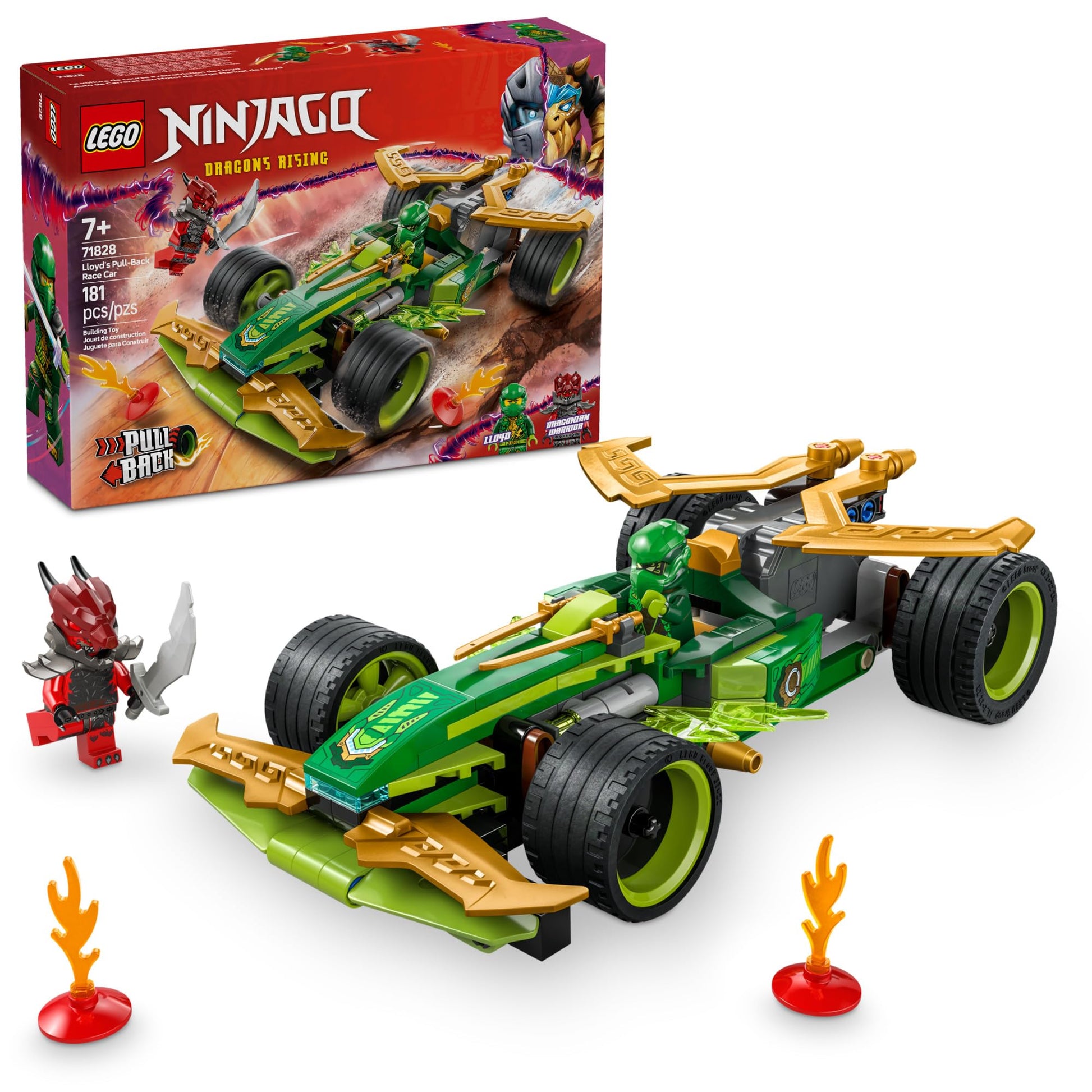 LEGO NINJAGO Lloyd's Pull-Back Race Car Toy - Building Toy for Pretend Play for Boys and Girls, Ages 7+ - Toy Car for Kids with 2 Minifigures - Gift