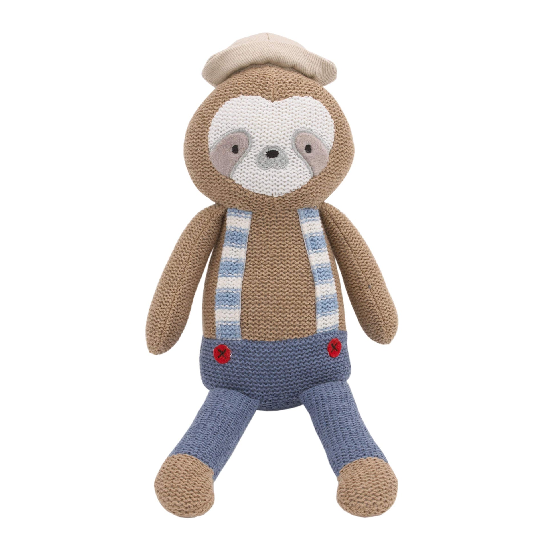Cuddle Me Scottie The Sloth 12" Grey & Blue Knit Plush Stuffed Animal, Grey, Blue, Red, (3745008P)