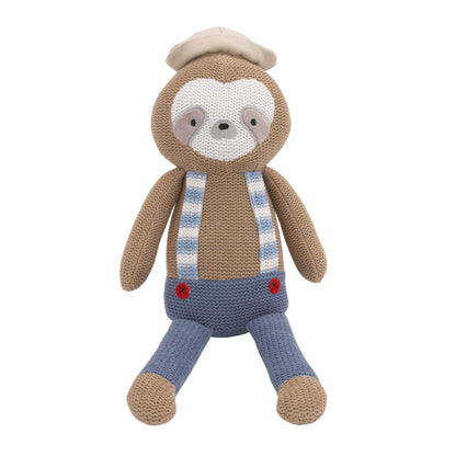 Cuddle Me Scottie The Sloth 12" Grey & Blue Knit Plush Stuffed Animal, Grey, Blue, Red, (3745008P)