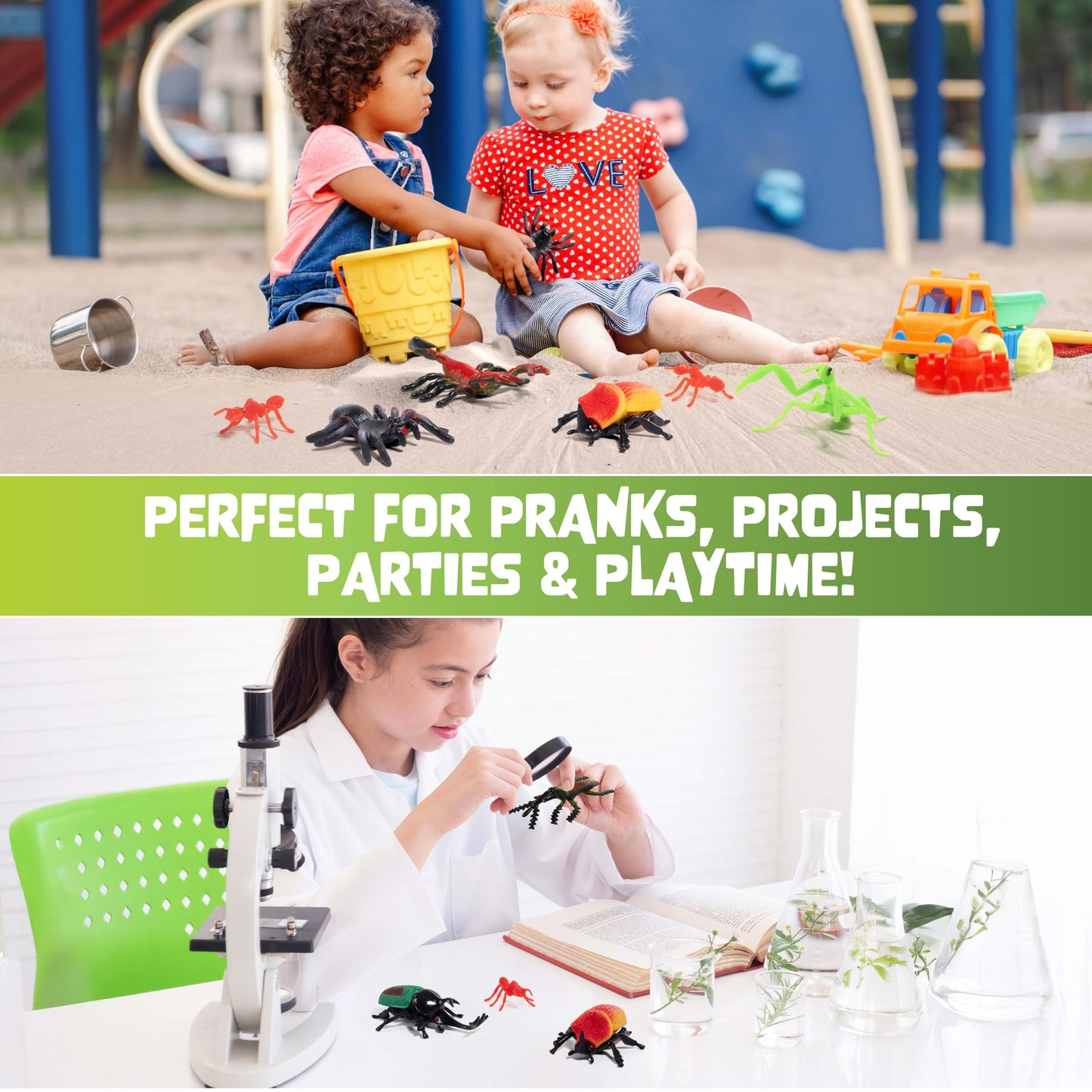 SCS Direct Bug Toys 30PCS - Large Insect & Spider Figures Playset with Grasshoppers, Beetles, Arachnids & Crawly Bugs - Realistic Plastic Animal Toys