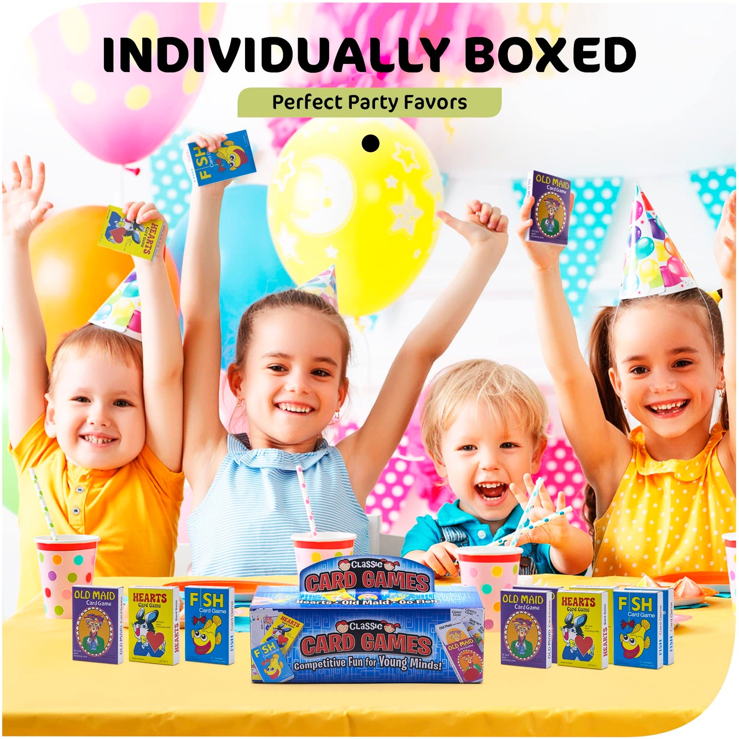 Srenta Kids Card Games Bulk - 12 Pack Classic Card Games for Kids Ages 4-9, Multi Pack Set Includes: Hearts, Go Fish, & Old Maid Playing Cards