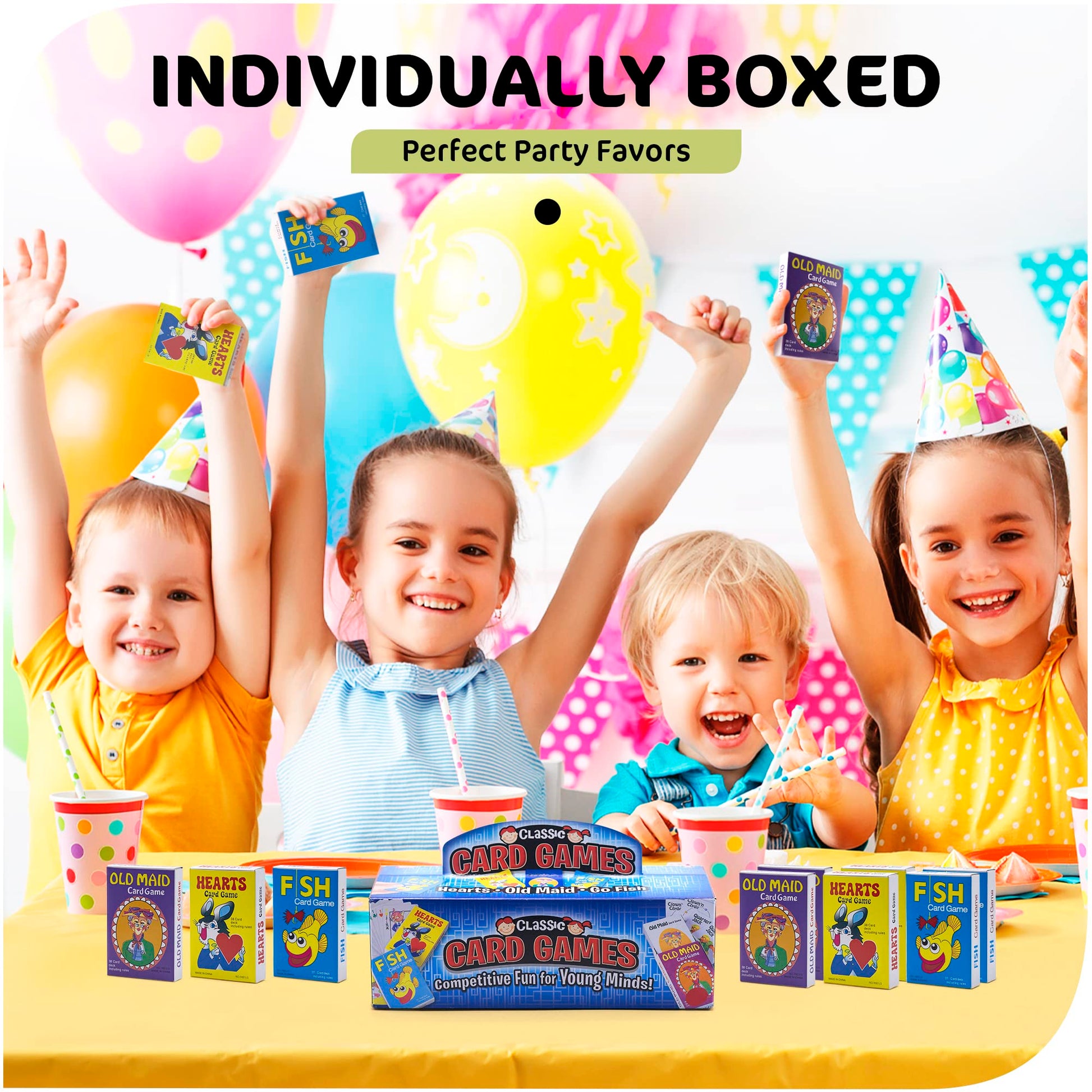 Srenta Kids Card Games Bulk - 12 Pack Classic Card Games for Kids Ages 4-9, Multi Pack Set Includes: Hearts, Go Fish, & Old Maid Playing Cards