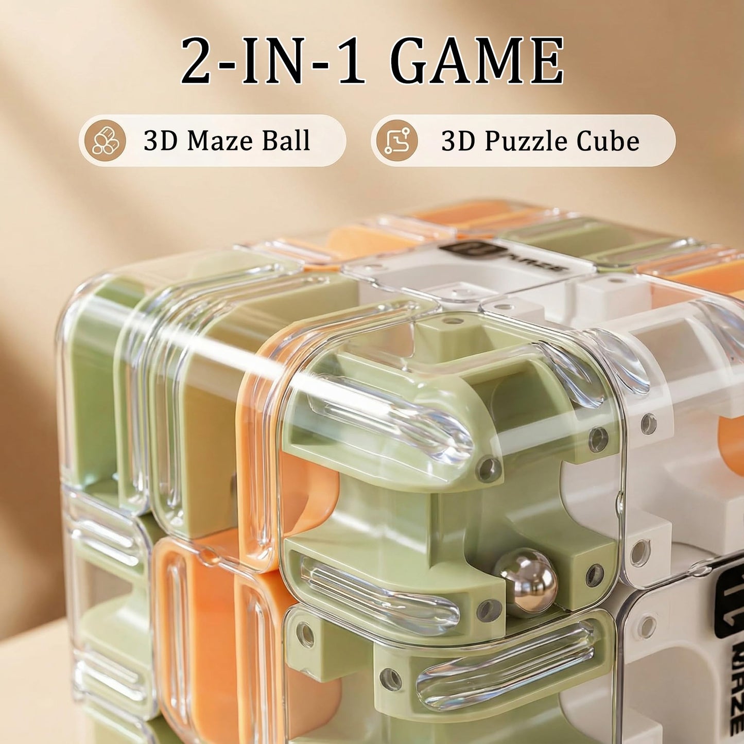 2Pc 3D Maze Cube Puzzle for Kids Adult,Roller Ball Brain Teaser Puzzles Toy