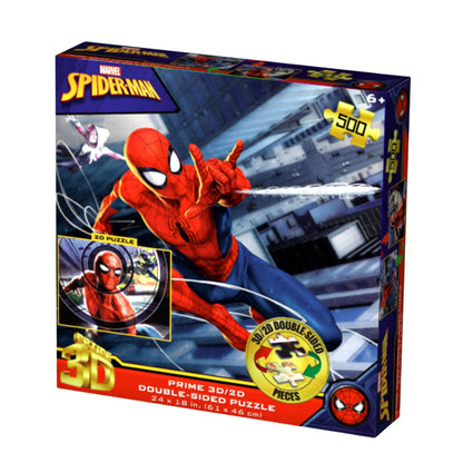 Prime 3D Marvel Spider-Man Double-Sided Puzzle - 500 Piece 3D/2D Lenticular Jigsaw for Adults & Kids, 24"x18" Motion-Depth Activity, Official