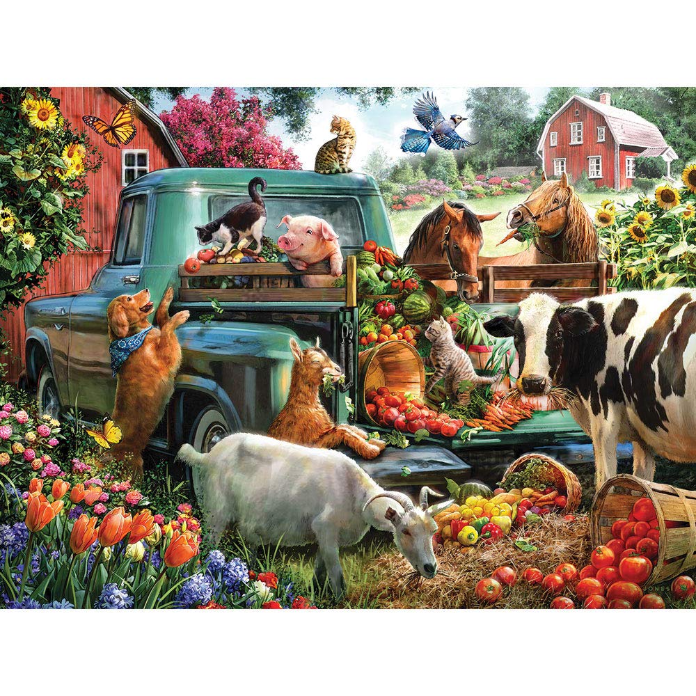 Bits and Pieces - Large 300 Piece Jigsaw Puzzle for Adults - ‘Unloading The Pick - Up’ - Jigsaw Puzzle by Artist Larry Jones, Completed Puzzle Size