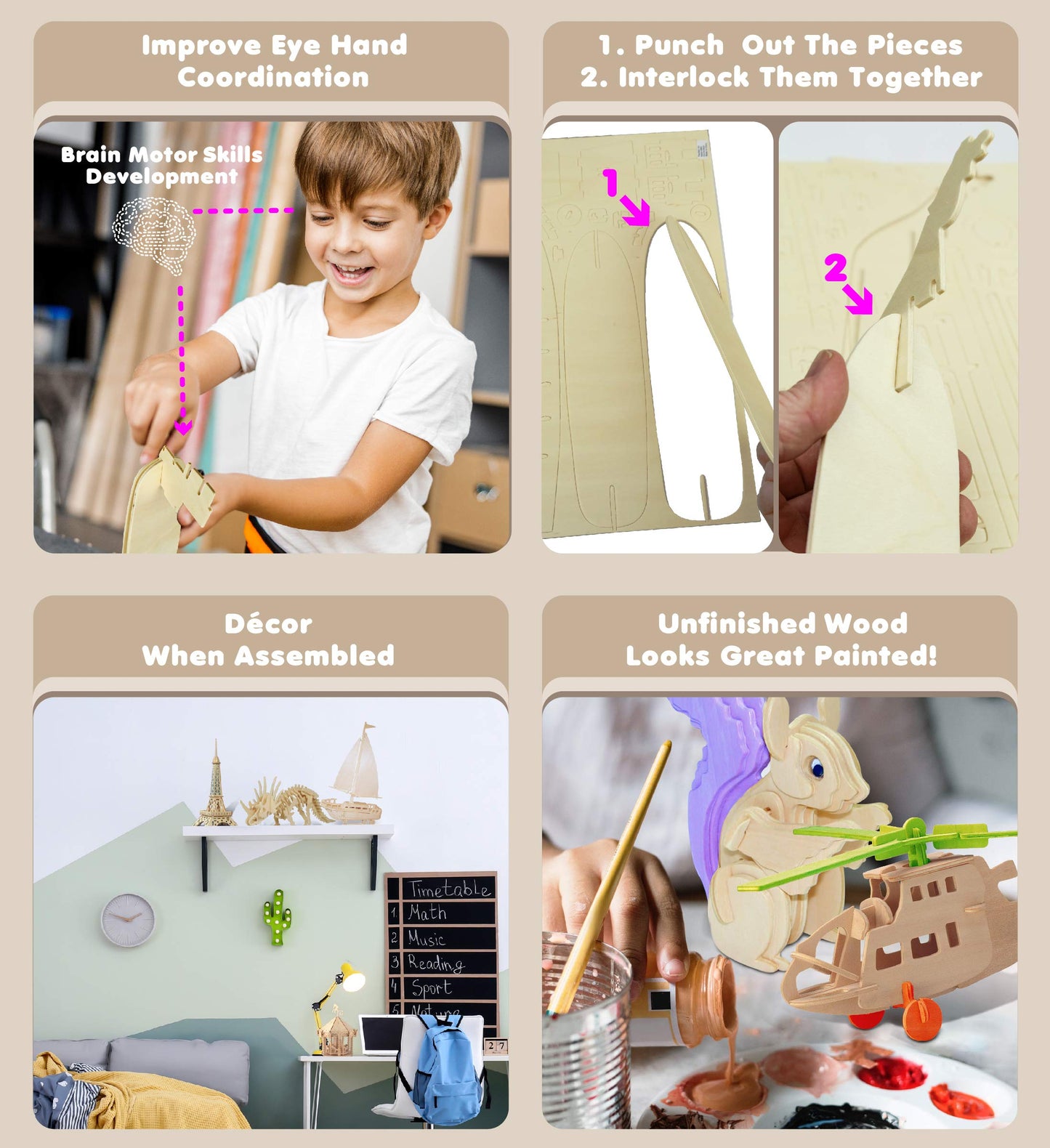 Puzzled 3D Wooden Puzzles Pack of 30 - Wood Craft Construction Model Kits for Kids & Adults of Assorted Random 30 Kits, Educational DIY Toy