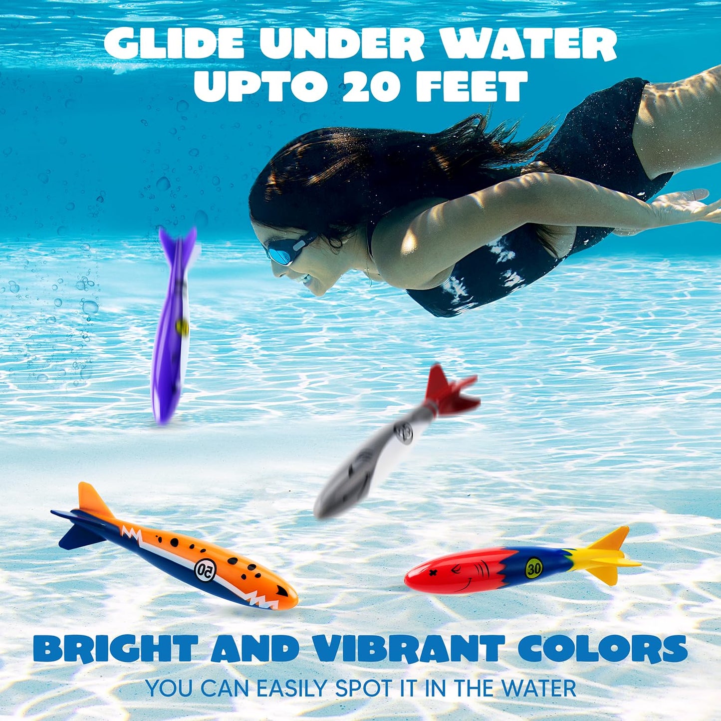 JOYIN 8 Pack Pool Toys, Shark Underwater Diving Toys, Colorful Swimming Toy Sinking Throwing for Kids Gifts Summer Swim Dive Training Water Fun Pool