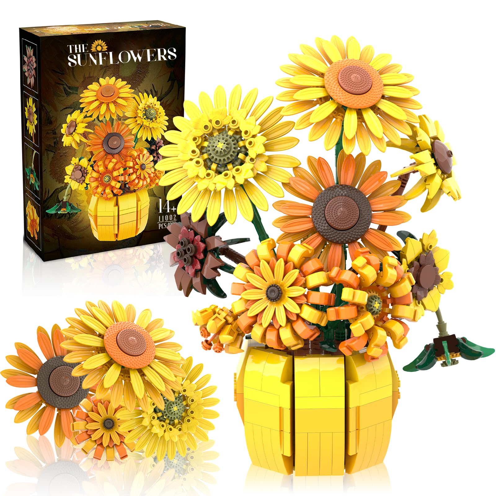 Mavo brix Flowers Building Sets for Adults, Van Gogh Prints Art Botanical Collection, Sunflowers Pot Bouquet Plants Kits Compatible with Lego Flowers