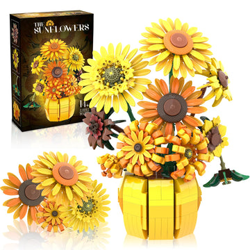Mavo brix Flowers Building Sets for Adults, Van Gogh Prints Art Botanical Collection, Sunflowers Pot Bouquet Plants Kits Compatible with Lego Flowers