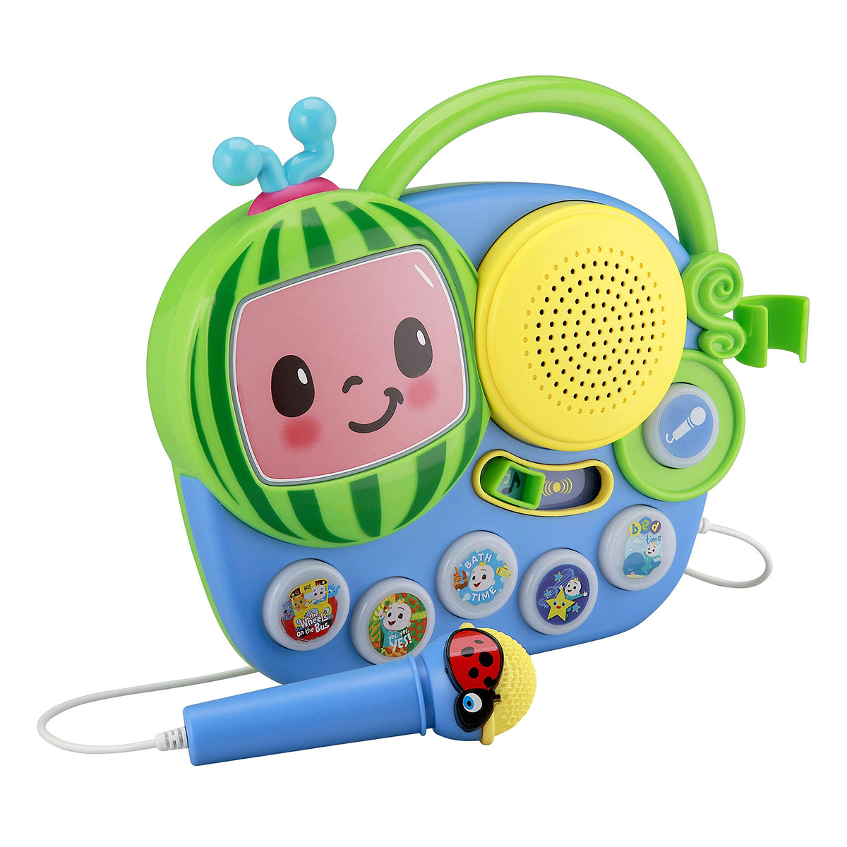 EKids Cocomelon Toy Singalong Boombox with Microphone for Toddlers and Young Children, Built-in Music and Flashing Lights, for Fans of Cocomelon Toys