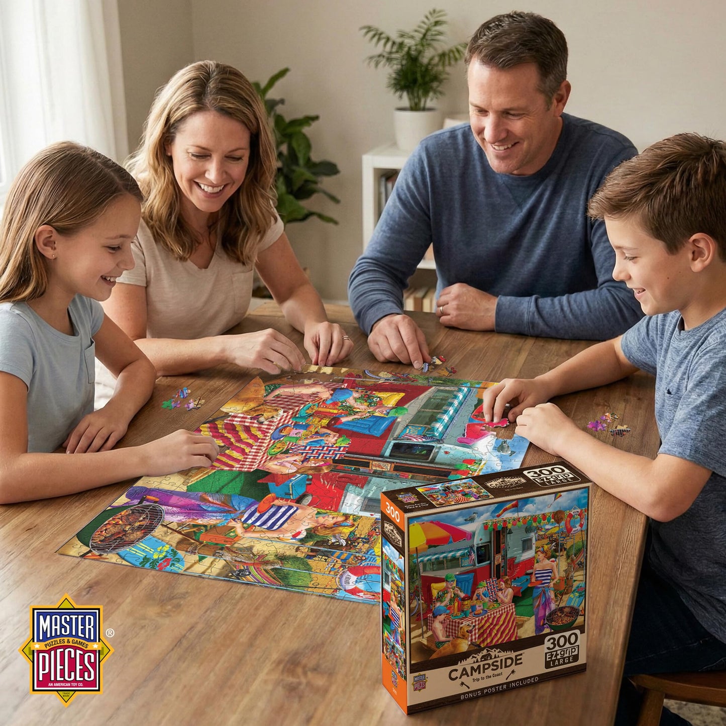 MasterPieces - 300 Piece Jigsaw Puzzle, Large EZ Grip Shapes, Trip to The Coast, Fun for Adults, Seniors, Family, Kids, Non-Glare Finish, 18"x24"