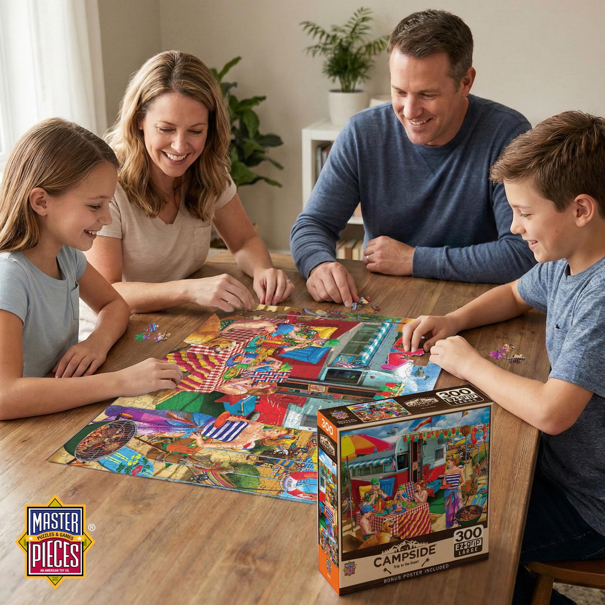 MasterPieces - 300 Piece Jigsaw Puzzle, Large EZ Grip Shapes, Trip to The Coast, Fun for Adults, Seniors, Family, Kids, Non-Glare Finish, 18"x24"