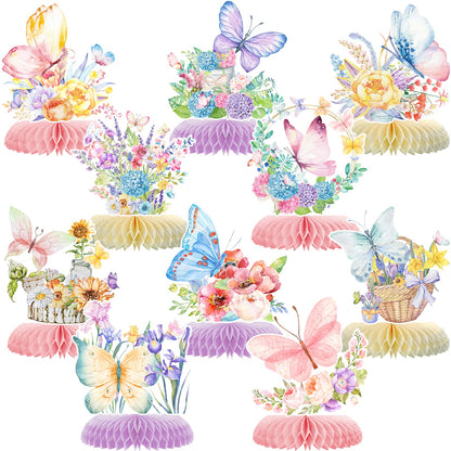 10pcs Butterfly Party Decorations - Spring Pink Purple Butterfly Flowers Centerpieces 3D Table Honeycomb Toppers for Girls Baby Shower Party Photo