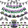 20 Pcs Monster Truck Birthday Decorations, Monster Truck Party Banner Set, Cars Truck Garland Black and White Checkered Flags Pennants Cake Topper