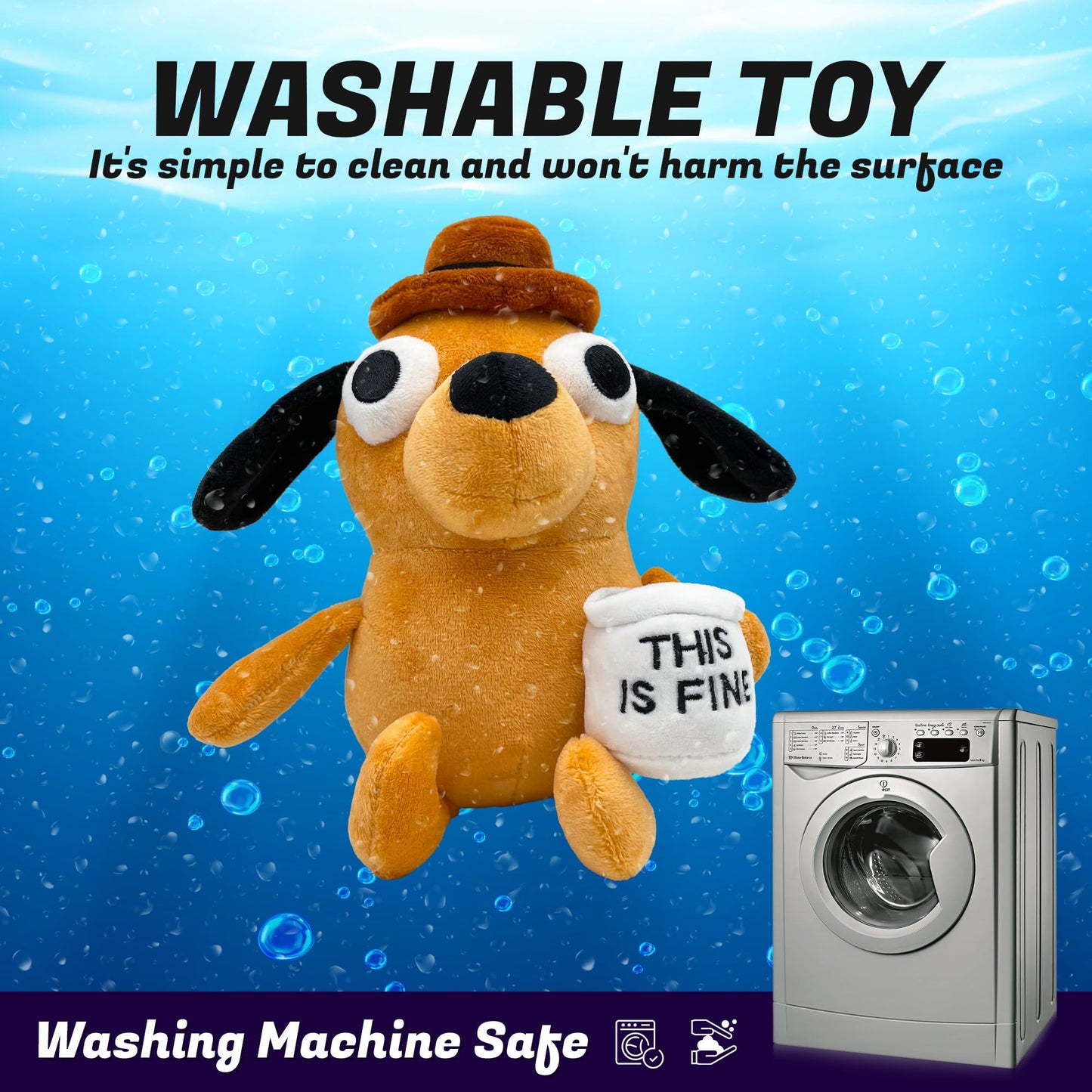 Adenzai This is Fine Dog Plushie | Funny Coffee Dog Meme Plush | Hilarious Office Decor & Stuffed Animal Toy | Perfect for Xmas, Birthday, or Office
