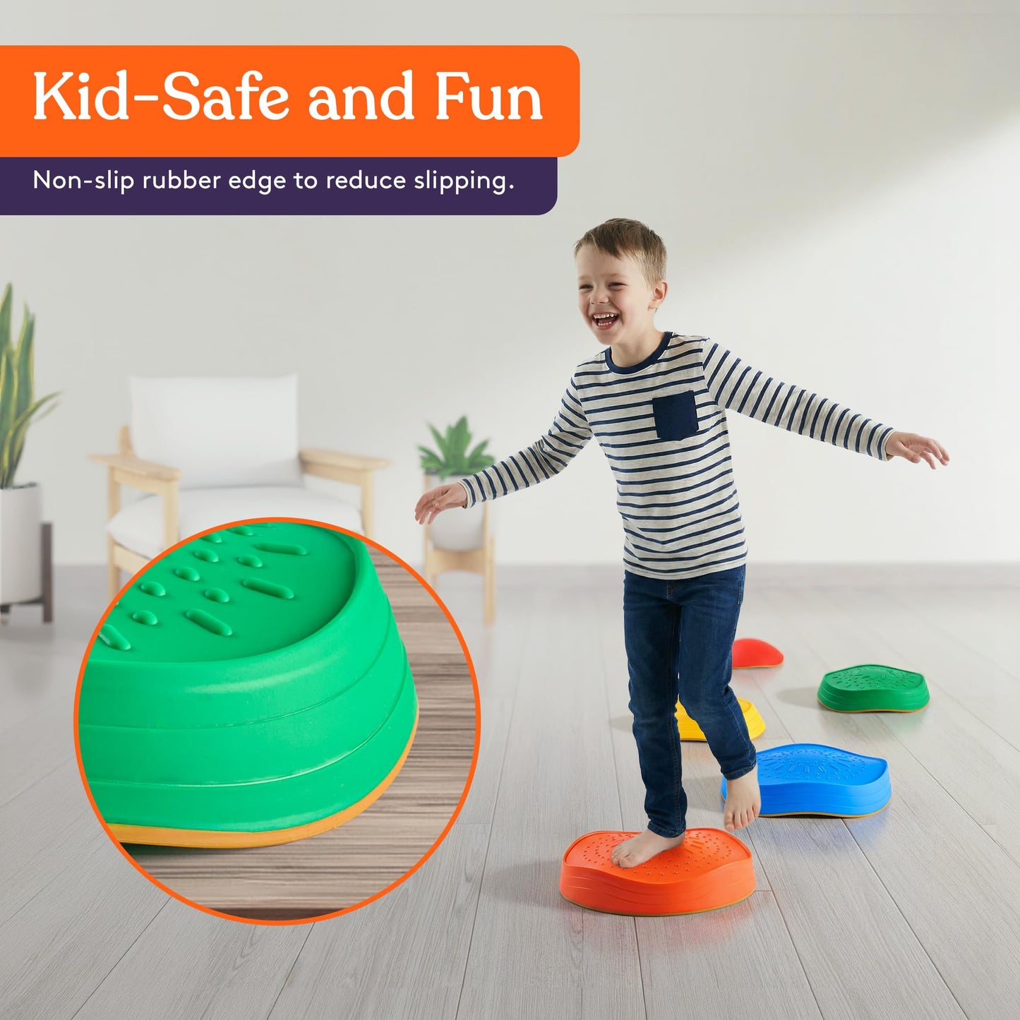 Special Supplies Stepping Stones for Kids, 5 Balance Indoor and Outdoor Blocks Promote Coordination, Balance, Strength, Child Safe Rubber, Non-Slip